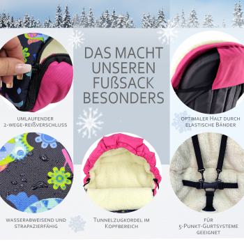 Preview: BAMBINIWELT Winterfusssack für Kinderwagen und Buggy, 108cm, Wolle, Design EULE